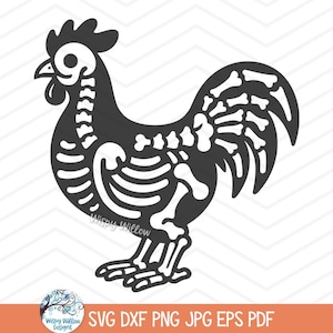 Esqueleto de gallo SVG para Cricut, Huesos de esqueleto de pollo Clipart JPG, Animal de granja de Halloween de otoño PNG, Lindo y divertido diseño de pájaro de Halloween