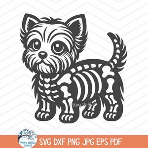 Yorkie Dog Skeleton SVG for Cricut, Pet Animal Skeleton Bones Clipart JPG, Fall Halloween Yorkshire Terrier Puppy PNG, Cute Funny Halloween