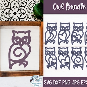 Pacote SVG de coruja, designs de contorno de pássaros, animais com corações, corujas Boho, corujas simples e fofas, sinal de coruja, pássaros para camisa, decalque de vinil para Cricut