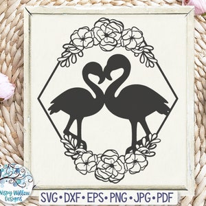 Flamingos com flores SVG, Flamingos florais Svg, Arquivo de decalque de vinil flamingo duplo para Cricut, Sinal de dois flamingos Svg, Flamingos hexagonais Svg