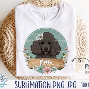 Black Poodle Dog Sublimation Png With Flowers, Personalized Floral Dog ...