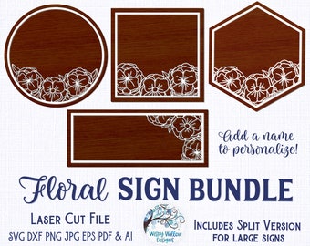 Bloemenbordbundel voor Glowforge of lasersnijder, bloemenbord SVG, bloemen, bord kinderkamer, lijst met bloemen, bloemenbord voor naam, SVG, AI