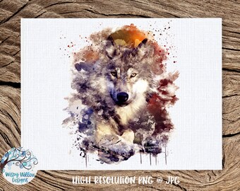 Aquarel Wolf schilderij PNG, sublimatie, JPG, Wolf Face Clipart, Wolf Shirt Design, Animal Sublimation File, Cool Printable Shirt Design
