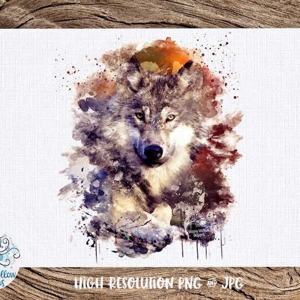 Watercolor Wolf Painting PNG, Sublimation, JPG, Wolf Face Clipart, Wolf Shirt Design, Animal Sublimation File, Cool Printable Shirt Design