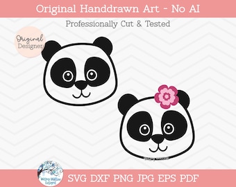 Baby Panda SVG for Cricut, Girl Panda Bear with Flower,  Boy Panda Bear Face, Cute Panda for Baby Shower, Baby Nursery, Baby Shirt, Cut File