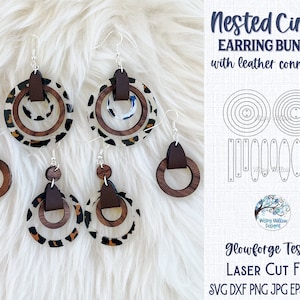 Nested Circle Earring Bundle with Leather Connector Pieces, Circle Ring Dangle Earring SVG AI File for Glowforge or Laser Cutter, Jewelry