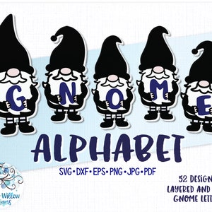 Alfabeto SVG de gnomo, letras SVG de gnomo, SVG de gnomo, monograma de gnomo, gnomo sosteniendo letras, paquete SVG de gnomo, gnomo personalizado, gnomos, abecedario
