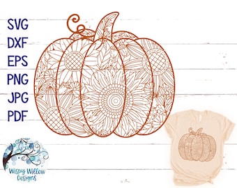 Pumpkin Zentangle SVG, Fall Svg, Pumpkin Mandala Svg, Pumpkin with Flowers, October, Halloween Svg, Thanksgiving, Mandala, Dxf, Png, Jpg,