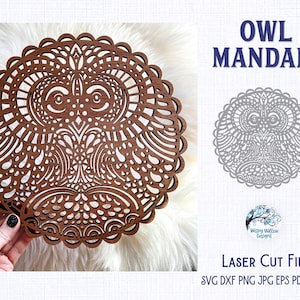Uil-mandala voor Glowforge of Laser Cutter SVG, uil-mandala Svg, Glowforge-bestand, Glowforge Project, Lasercut-bestand Svg, dierlijke mandala, uil AI