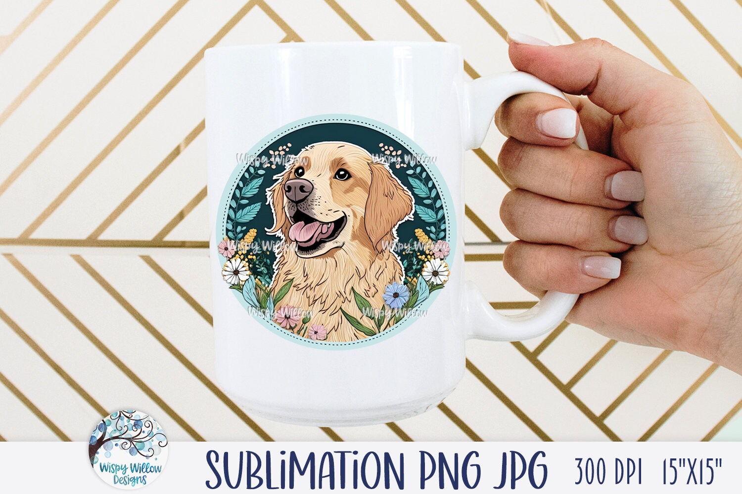Golden Retriever Dog Sublimation Png With Flowers, Floral Dog With ...