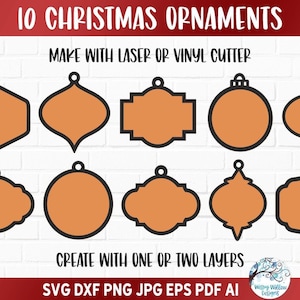 Christmas Ornament Shapes SVG for Cricut, Ornament Blanks File, Holiday Ornament Silhouettes and Outline, Glowforge Laser or Vinyl Cutter