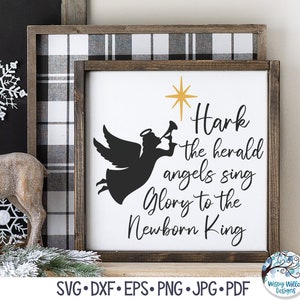 Hark The Herald Angels śpiewają chwałę nowonarodzonemu królowi, religijne Boże Narodzenie SVG dla Cricut, tekst piosenki Baby Jesus PNG, plik do cięcia naklejek winylowych