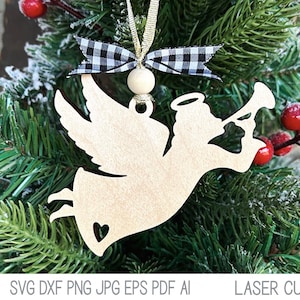 Angel Christmas Ornament SVG File for Glowforge or Laser Cutter, Farmhouse Angel, Wood Holiday Ornament for Xtool, Religious Holiday Gift