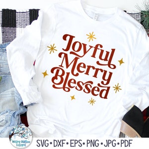 Frohe fröhlich gesegnet SVG, Retro Weihnachten SVG, frohe Weihnachten SVG, Freude, moderne Vintage Weihnachten Shirt Design, Png, SVG, Vinyl Aufkleber Datei für Cricut