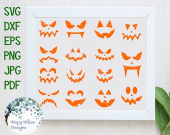 Pumpkin Faces SVG for Halloween, Jack-O-Lantern Files for Cricut, Autumn, Fall, Spooky Halloween Jack O Lantern Face Bundle, Scary Cut Files