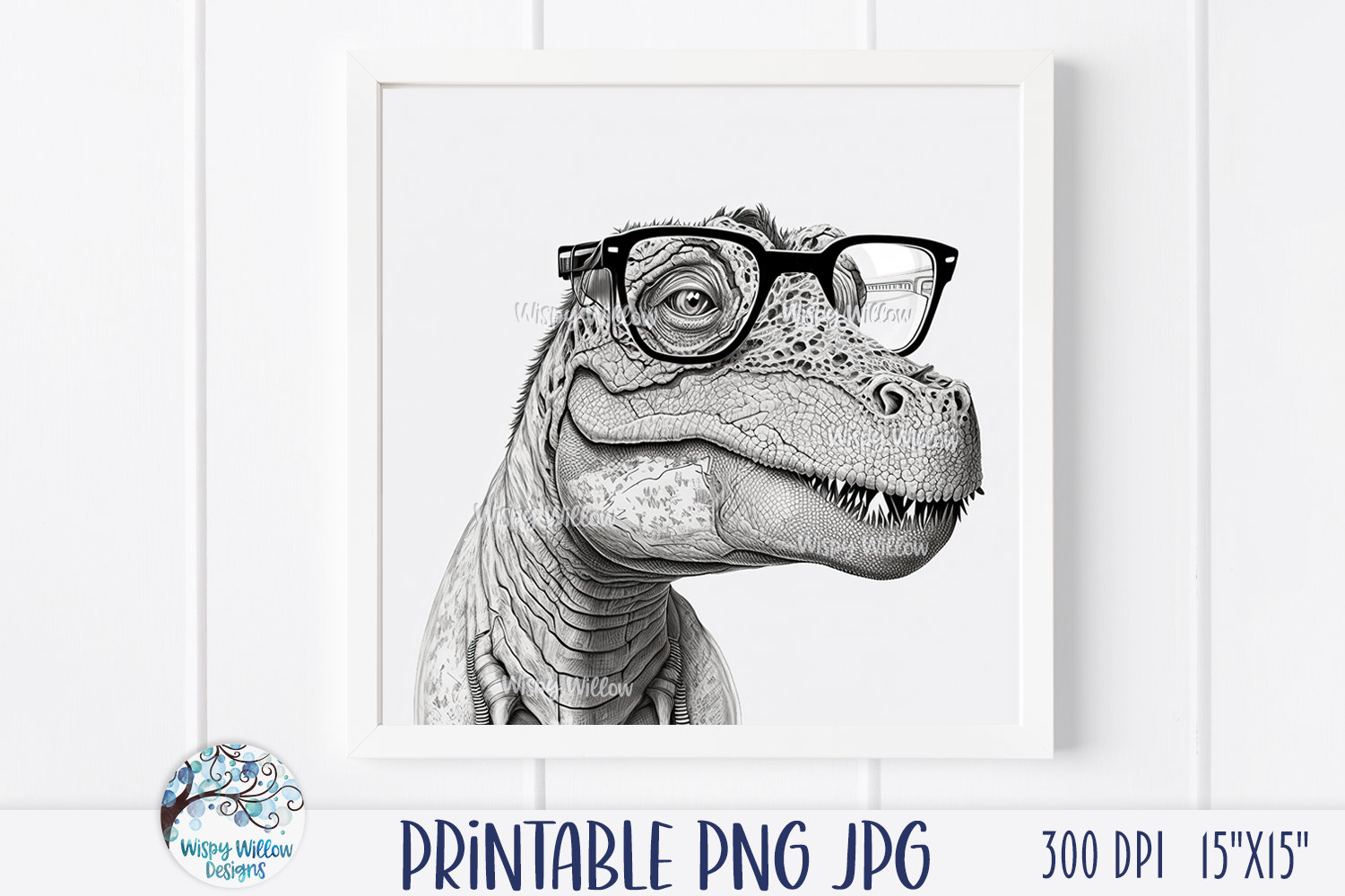 T Rex Dinosaur With Glasses Drawing Printable Cute Detailed Etsy