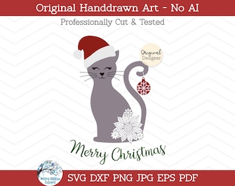 Merry Christmas Cat SVG, Christmas Svg, Cat Svg, Winter Svg, Santa Hat Cat Svg, Christmas Shirt Svg, Merry Christmas Cat Svg, Dxf, Png, Jpg