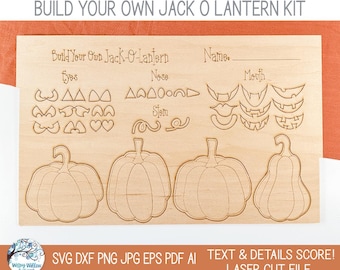 Build Your Own Jack O Lantern Pumpkin SVG File, Laser Cutter, Cute Kids Halloween Pop Out Coloring Craft, Glowforge, Xtool, Fall Painting