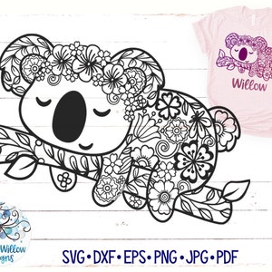 Koala floreale Zentangle SVG, Koala Mandala Svg, DXF, png, Ragazza Koala SVG, Koala con fiori, Cricut, Koala Svg, File decalcomania in vinile, Koala Svg
