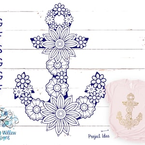 Floral Anchor SVG, Anchor Mandala Svg, Png, Mandala Anchor, Zentangle Anchor Svg, Nautical Cut File, Summer, Sea, Vinyl Decal for Cricut