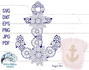 Floral Anchor SVG, Anchor Mandala Svg, Png, Mandala Anchor, Zentangle Anchor Svg, Nautical Cut File, Summer, Sea, Vinyl Decal for Cricut