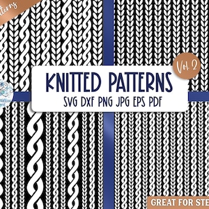 Lot de motifs tricotés SVG, pochoirs de texture tricot pour Cricut, contour de conception en tricot torsadé, fichier sticker vinyle pour Silhouette
