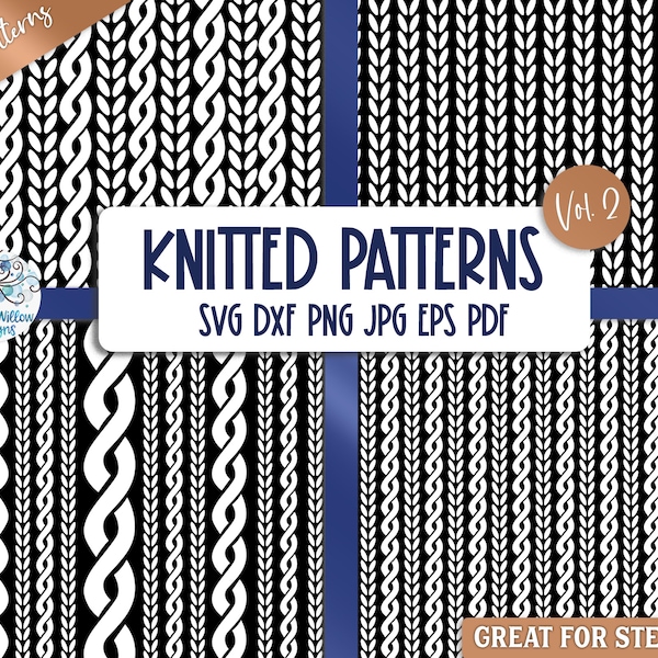 Knitted Pattern SVG Bundle, Knitting Texture Stencils for Cricut, Cable Stitch Knit Design Outline, Vinyl Decal File for Silhouette