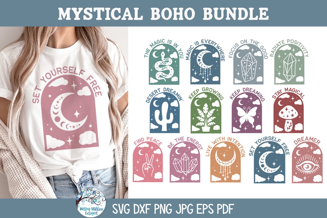 Mystical Boho SVG Bundle for Cricut, Celestial Crystal, Magical Moon ...