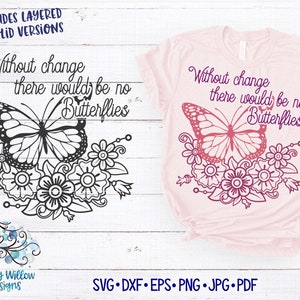 Ohne Veränderung würde es keine Schmetterlinge SVG geben, Inspirierendes Zitat Blumenschmetterling für Cricut, Schmetterling mit Blumen Png, Vinyl Aufkleber Datei