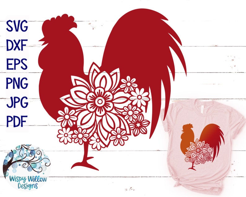 Download Floral Rooster SVG dxf png jpg Chicken Svg Mandala | Etsy