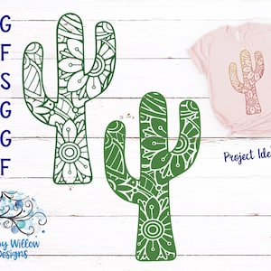 Cactus Mandala SVG, DXF, png, Cactus Zentangle, Cactus SVG, Floral, Mandala, Cricut, Silueta, Calcomanía de vinilo, Camiseta de cactus, Verano, Planta