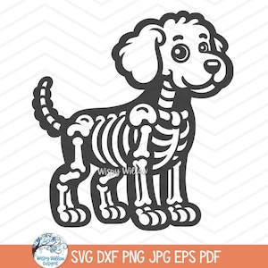 Esqueleto de perro Golden Doodle SVG para Cricut, esqueleto de animal doméstico, huesos, clipart JPG, Labradoodle de Halloween de otoño PNG, lindo y divertido Halloween