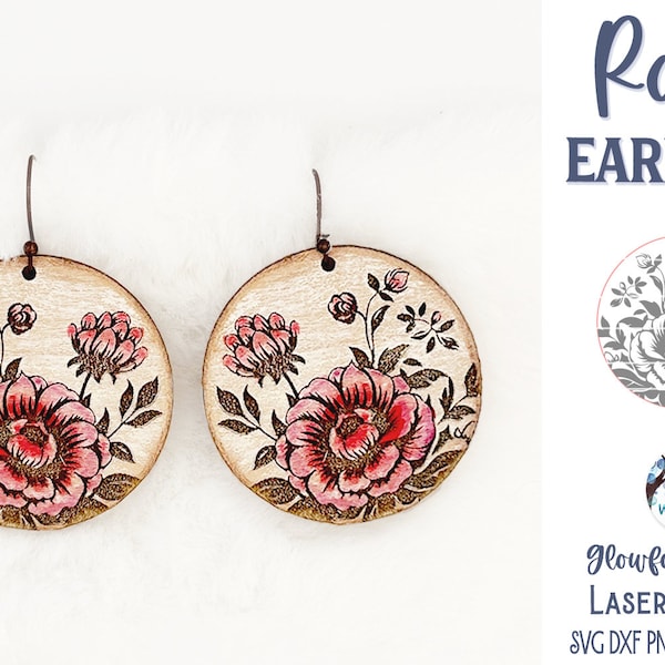 Rose Flower Earring SVG File for Glowforge or Laser Cutter, Pretty Floral Wood Earring File, Spring Jewelry, Rose Laser Cut Download File
