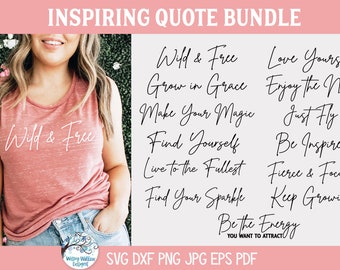 Inspiring Quote SVG Bundle for Cricut, Motivational Phrases, Love Yourself, Grow In Grace, Keep Growing, Cursive Inspirational Words PNG