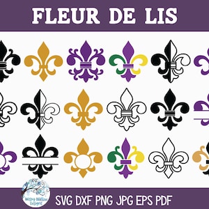 Paquete Fleur De Lis SVG para Cricut, Mardi Gras, Martes Gordo, Nueva Orleans, Flor de Lirio Francés, Monograma, Fleur De Lis PNG Clipart, Archivos Cortados