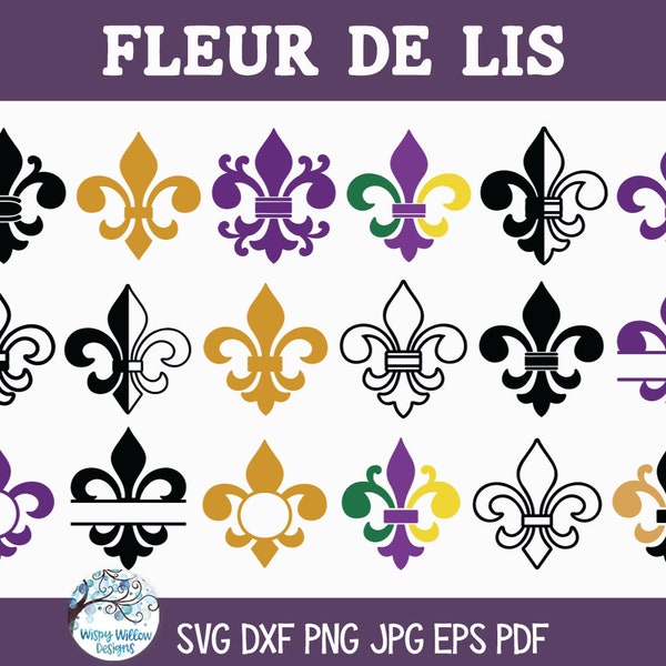 Fleur De Lis SVG Bundle for Cricut, Mardi Gras, Fat Tuesday, New Orleans, French Lily Flower, Monogram, Fleur De Lis PNG Clipart, Cut Files