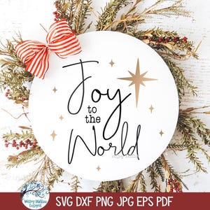 Joy To the World SVG, Signo de Navidad redondo para Cricut, Colgador de puerta de vacaciones cristianas PNG, Archivo de corte de decoración de vacaciones de invierno de granja, JPG