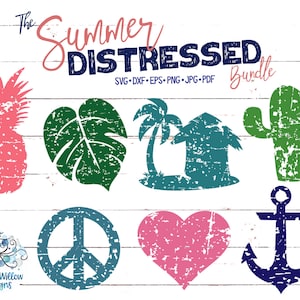 The Summer Distressed SVG Bundle, Summer SVG Bundle, SVG, Png, Anchor, Pineapple, Monster Leaf, Heart, Peace, Cactus, Grunge, Sublimation