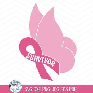 Breast Cancer Survivor SVG for Cricut, Cancer Ribbon Butterfly, Pink Ribbon Png, Health Advocacy, Vinyl Decal File, JPG Printable