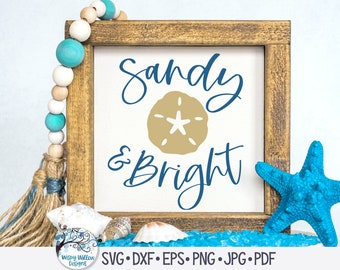 Sandy and Bright SVG, Navidad en la playa SVG, letrero de playa, Navidad playera Svg, dólar de arena Svg, concha marina, archivo de calcomanía de vinilo para Cricut