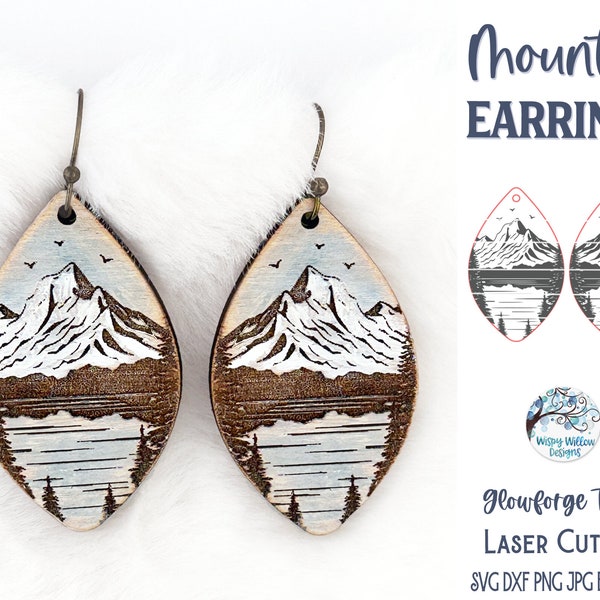 Mountain Earring SVG File for Glowforge or Laser Cutter, Snowy Mountains, Travel Teardrop Earring, Outdoor Lake Jewelry Digital Download