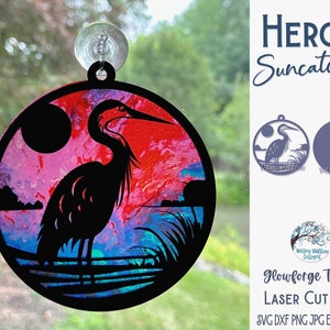 Reiher Suncatcher für Glowforge oder Laser Cutter SVG, Sommer Tier Sun Catcher SVG, Strand Ornament Datei, Graureiher, Kranich Vogel Datei