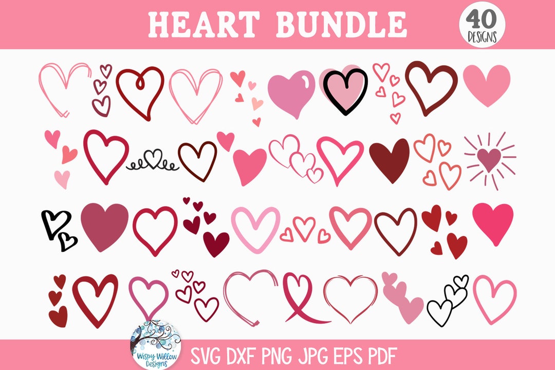 Heart SVG Bundle for Cricut, Doodle Heart Silhouette Clip Art PNG JPG ...