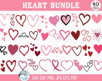Heart SVG Bundle for Cricut, Doodle Heart Silhouette Clip Art PNG JPG, Valentine's Day, Hand Drawn Valentine Hearts, Vinyl Decal Cut Files