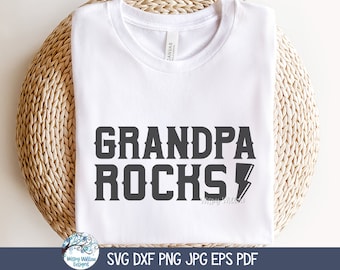 Grandpa Rocks SVG for Cricut, Rock N Roll Grandparent Tshirt Design PNG, Father's Day Gift, Grandfather Shirt File, Vinyl Decal Cut File