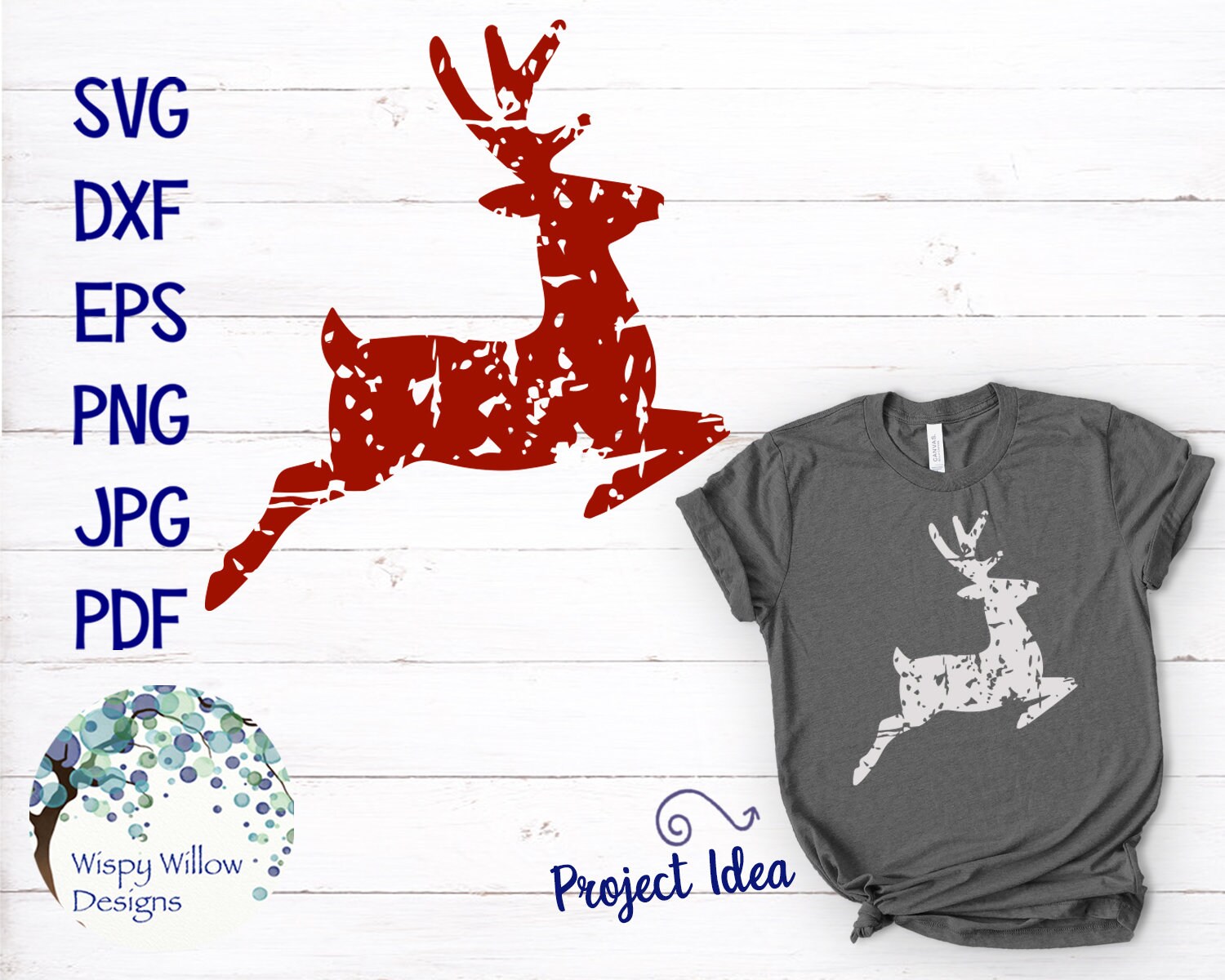 Distressed Grunge Reindeer SVG, DXF, PNG, Jpg, Eps, Winter, Christmas ...