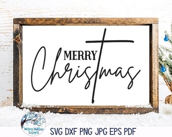 Merry Christmas SVG For Cricut, Religious Christmas Sign, Christmas with Jesus Cross, Christmas Cross PNG Printable, Vinyl Decal Cut File