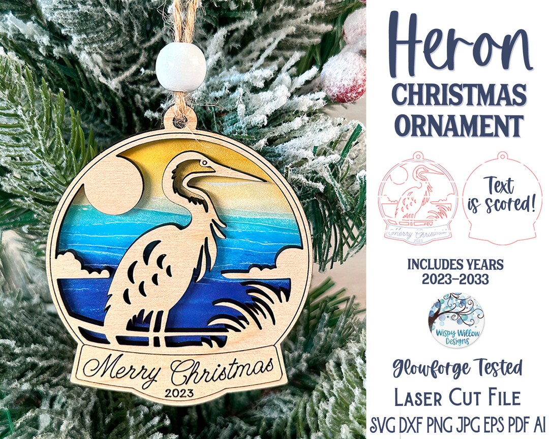 Heron Christmas Ornament SVG File for or Laser Cutter, Great