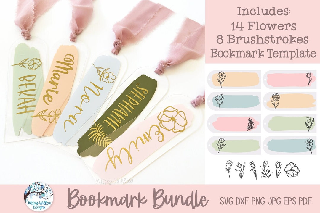 Spring Bookmark SVG Bundle for Cricut, Personalized Floral Bookmark ...