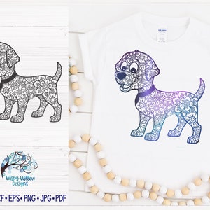 Dog Mandala SVG, Dog Zentangle with Flowers for Cricut, Cute Puppy Svg, Animal Mandala, Pet, Cartoon Dog Drawing, Vinyl Decal Cut File